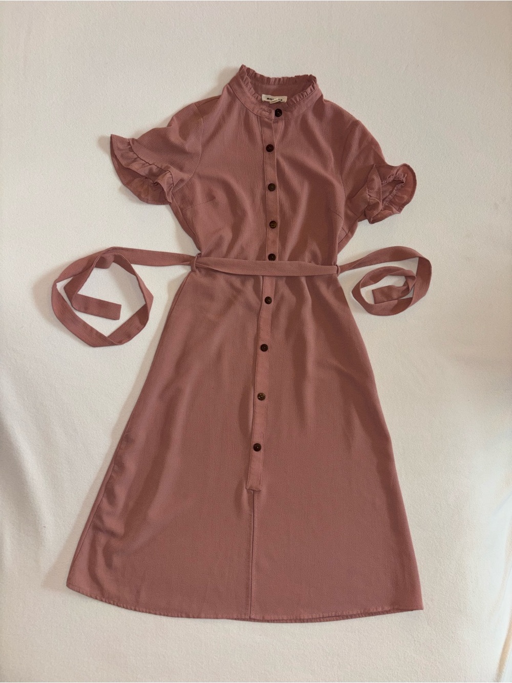 Monteau Dusty Rose Coquette Button-Front Ruffle Midi Cottagecore XS Dress